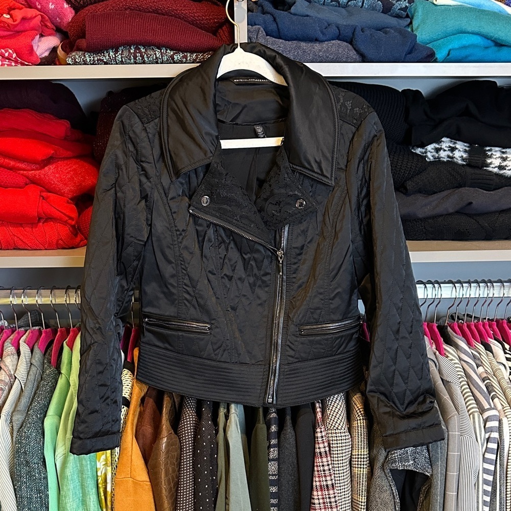 WHBM black lace/nylon moto jacket size XS
